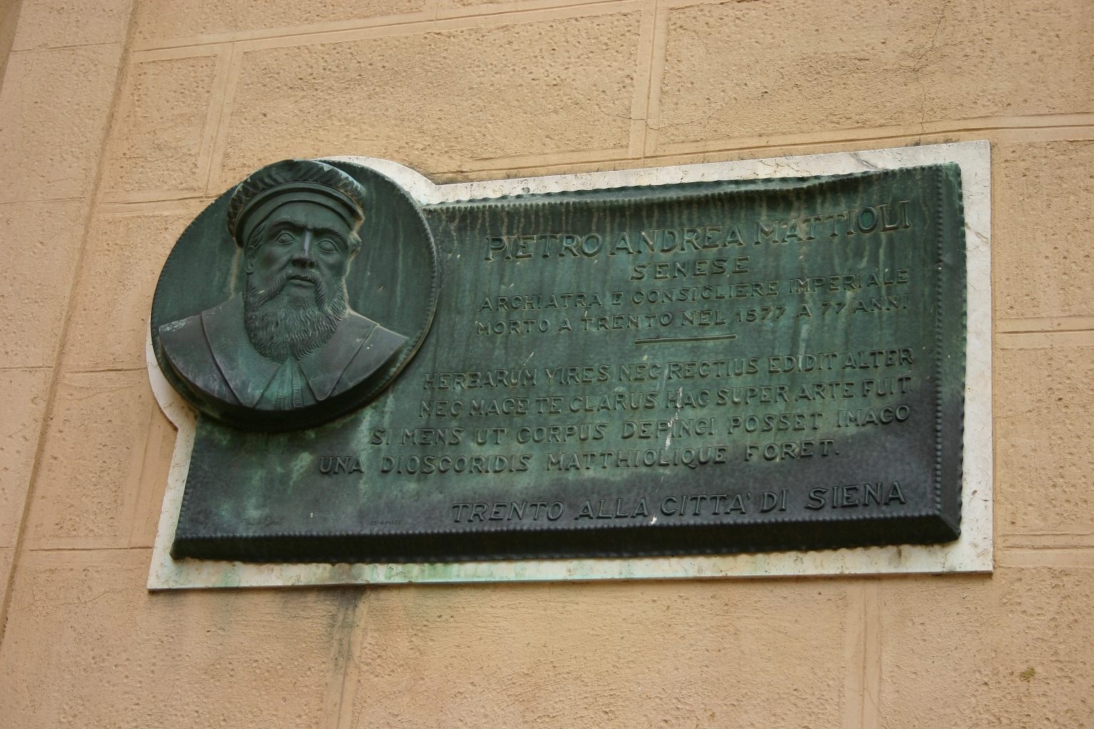 Pietro Andrea Mattioli's memorial tablet, Accademia dei Fisiocritici, Siena, Italy - 02.JPG